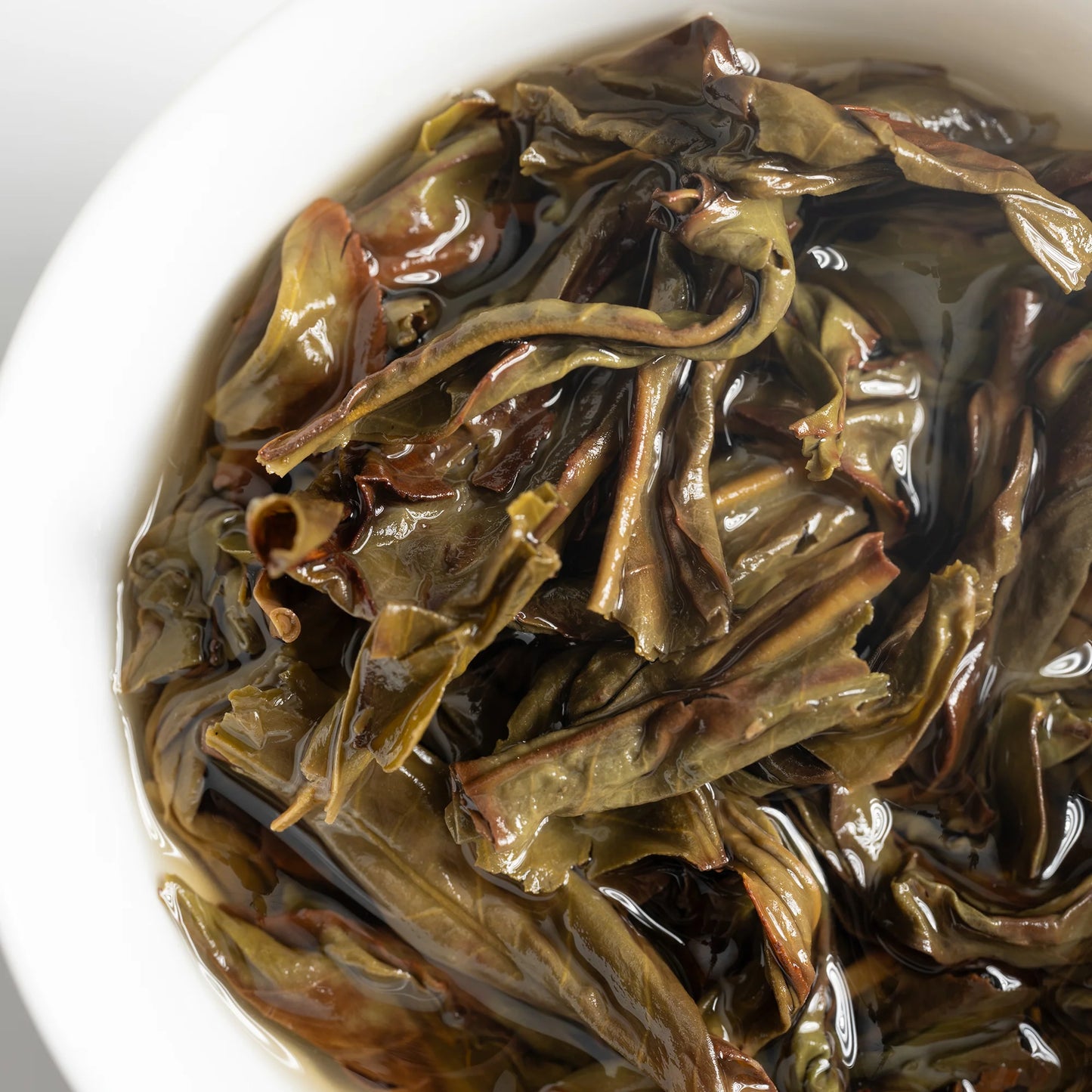 Wet leaves of Ya Shi Xiang Dan Cong after brewing