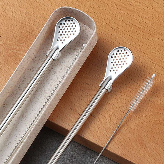 Strainer Straw with 304 Stainless Steel Spoon