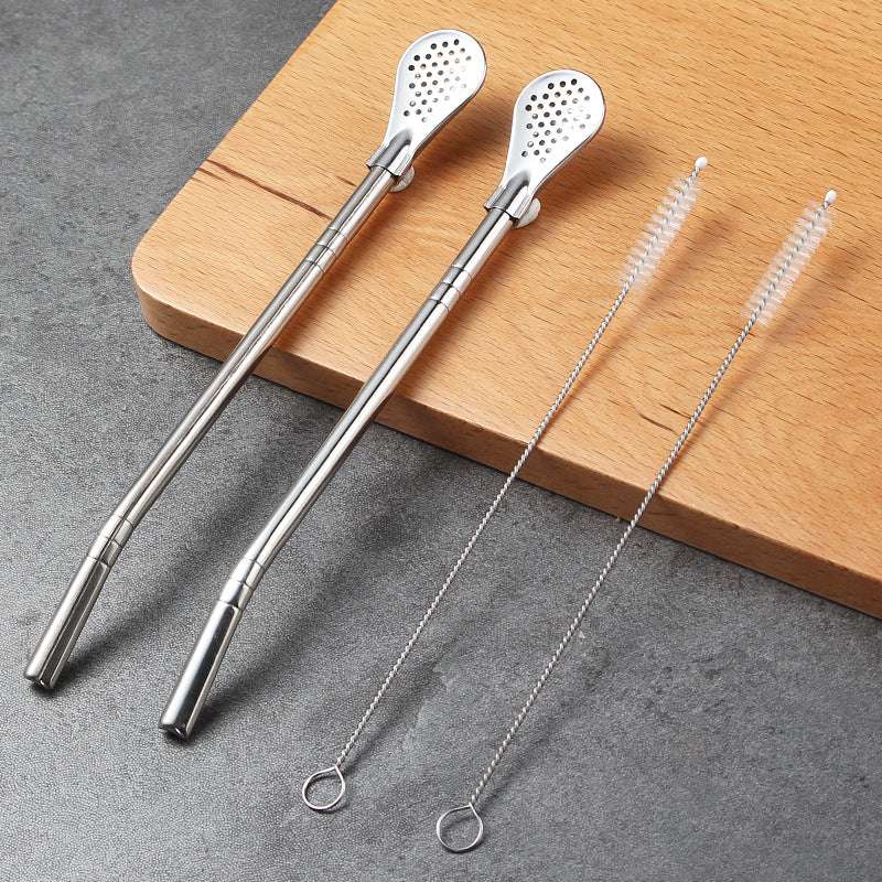 Strainer Straw with 304 Stainless Steel Spoon