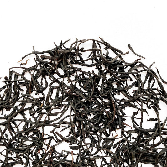Close view of Zheng Shan Xiao Zhong tea leaves