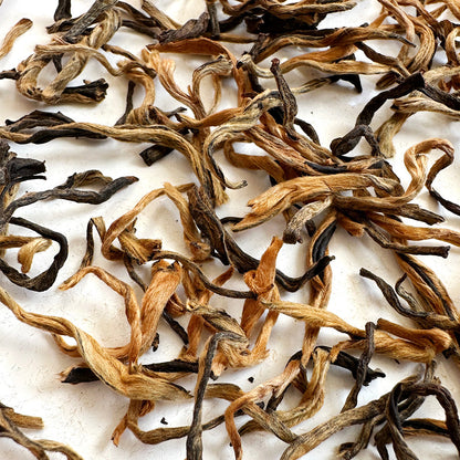 Close view of Yingde black tea leaves