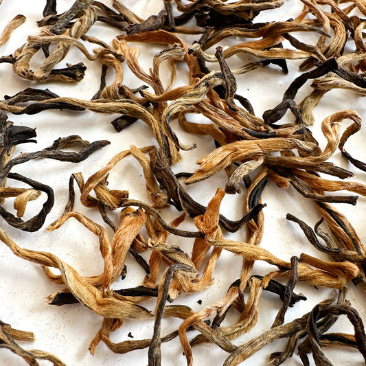 Close view of Yingde black tea leaves