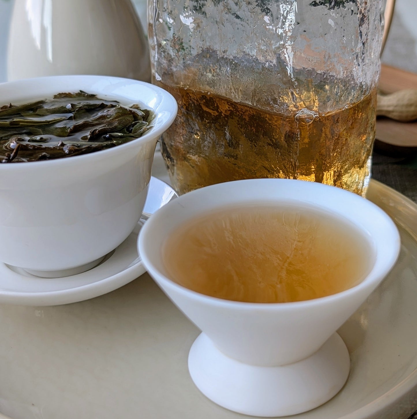 Brewed Shou Mei white tea in a cup