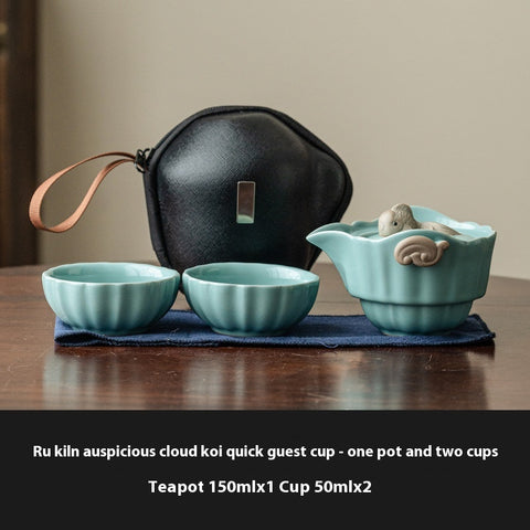 Ru Kiln Convenient Tea Cup Set Outdoor Camping Portable Tea Set