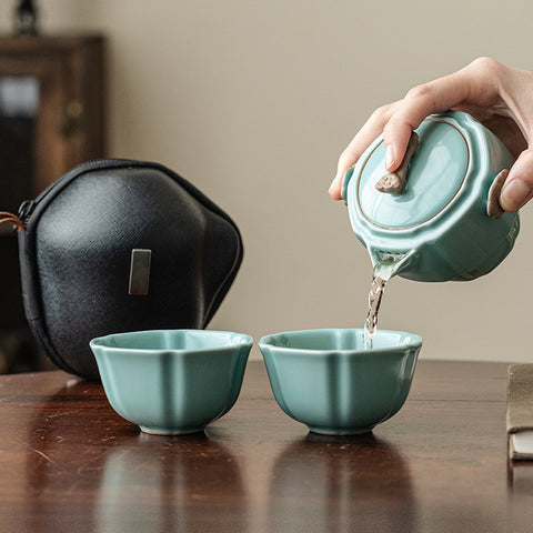 Ru Kiln Convenient Tea Cup Set Outdoor Camping Portable Tea Set