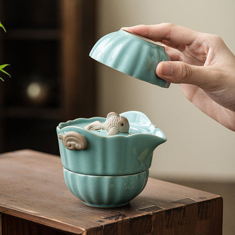 Ru Kiln Convenient Tea Cup Set Outdoor Camping Portable Tea Set