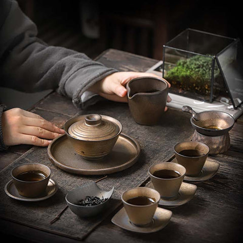 Antique Gaiwan Teacup Kung Fu Tea Set Tea Bowl Gilt Hand-held Pot Tea Maker Toast Teacup