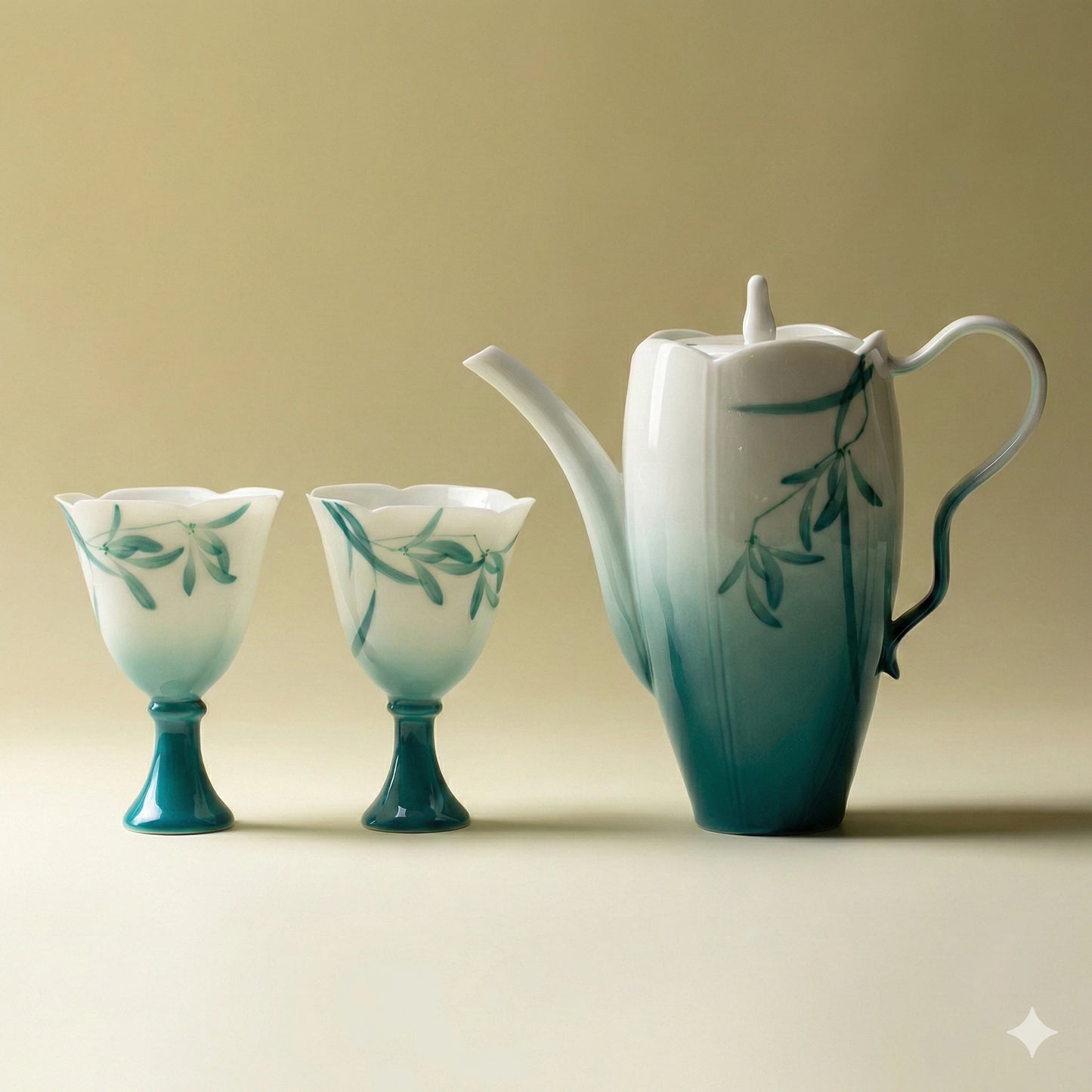 "Serene Breeze" Hand-Painted Ceramic Tea Set - 3-Piece Artisan Collection
