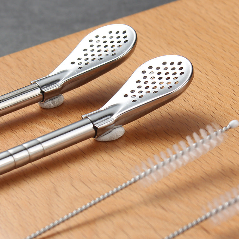 Strainer Straw with 304 Stainless Steel Spoon
